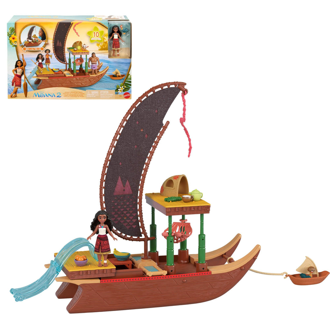 Mattel Disney Vaiana 2 Spielzeuge, Vaianas Abenteuerkanu-Spielset mit schwimmendem Kanu, kleiner Vai