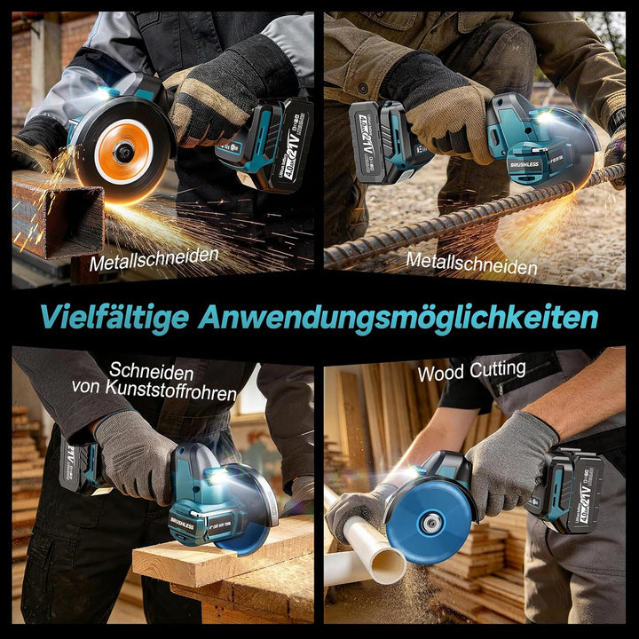Yofuly Mini Winkelschleifer 100mm Kompatibel mit Makita 18V Akku, Bürstenloser 3 Geschwindigkeitsstu