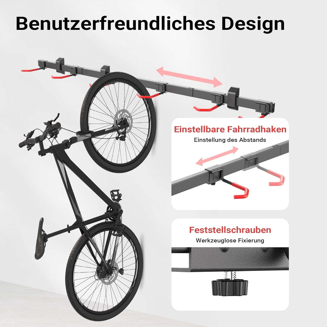 Wiltec Fahrrad Wandhalterung für 6 Fahrräder 160,4 x 18 x 10,5 cm bis 150 kg, Universal Fahrradhalte