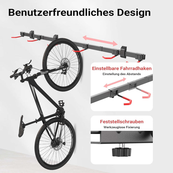 Wiltec Fahrrad Wandhalterung für 6 Fahrräder 160,4 x 18 x 10,5 cm bis 150 kg, Universal Fahrradhalte
