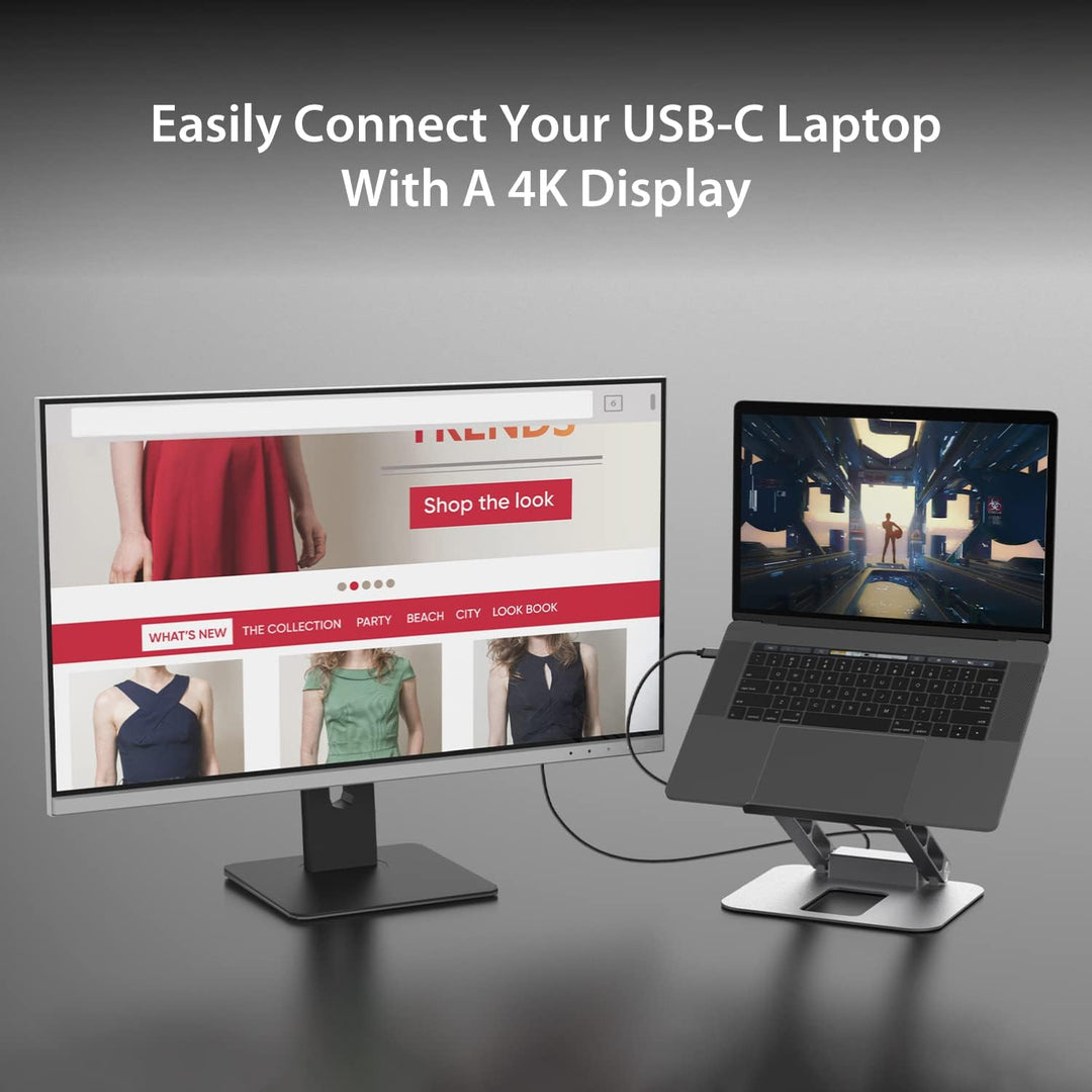 j5create Laptop-Ständer mit USB C 4K HDMI Display Hub - 2 USB A 5Gbps, PD 100W mit USB-C 5Gbps | Alu