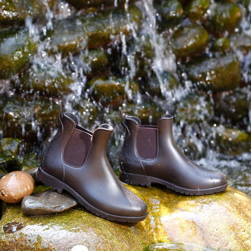 Gummistiefel Damen Kurz Chelsea Boots Stiefeletten Wasserdicht Rutschfest Regenstiefel Damen Gummist