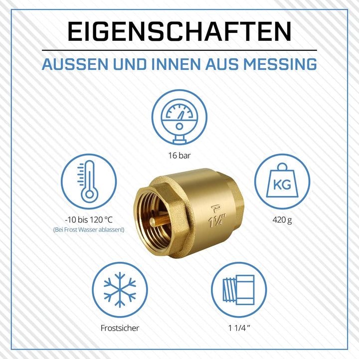Universal Rückschlagventil 1 1/4 Zoll - rostfreier Rückflussverhinderer mit beidseitigem Innengewind