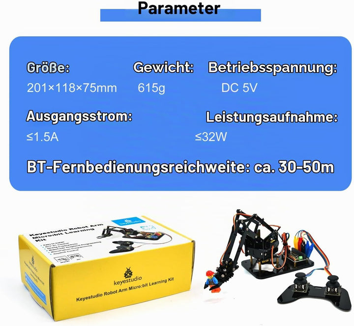 KEYESTUDIO 4DOF Robot Arm Kit (Exclude Microbit V2) Compatible with BBC Micro:bit V2, DIY Robot Kit