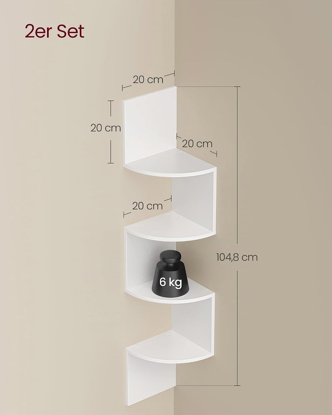 VASAGLE Set mit 2 Eck-Bücherregalen, Eckregalen, Wandregale mit 4 Ebenen, im Schlafzimmer, Wohnzimme