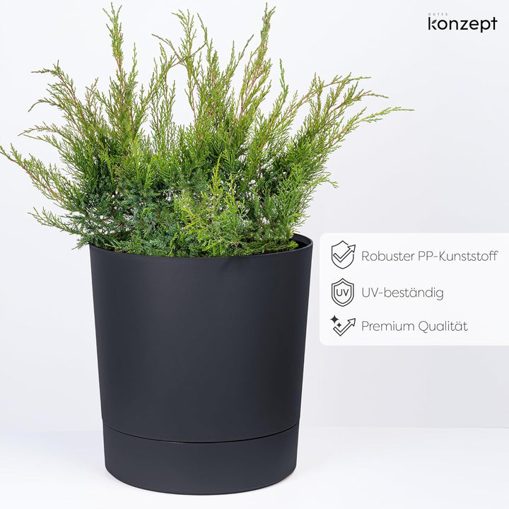 KONZEPT Blumentopf mit Untersetzer 38 cm - grosser Übertopf aus Kunststoff für Zimmerpflanzen, moder