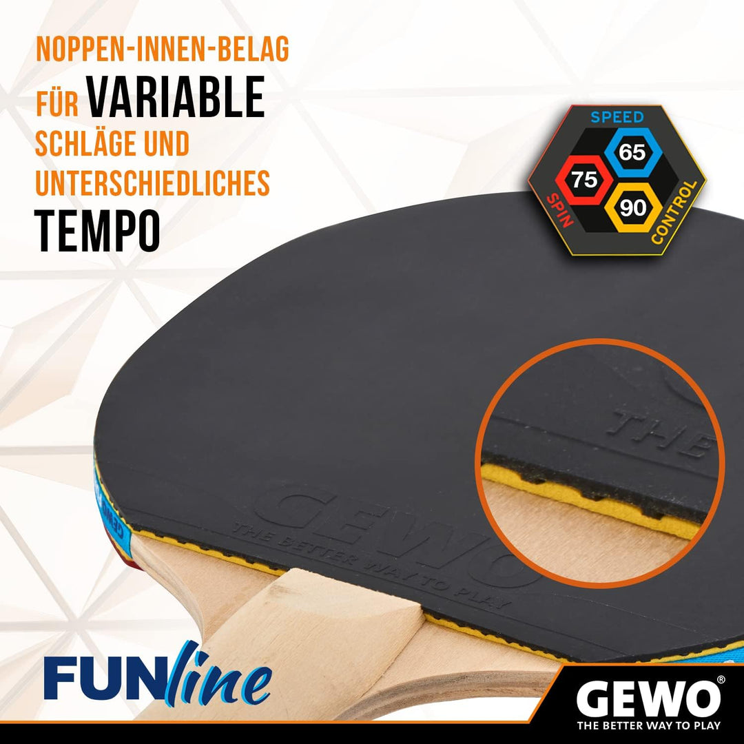 GEWO Fun Tischtennisschläger & Sets – Einzel- oder Komplettsets mit 1 – 4 Tischtennis Schläger, Bäll