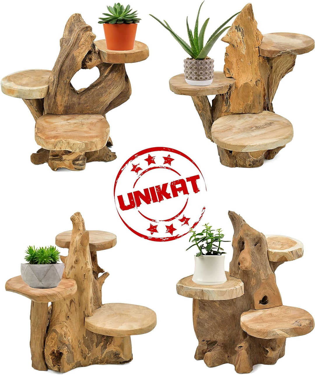 Möbelbörse Teak Blumenständer mit 3 Ablagen Blumenpodest Pflanzentreppe Blumenregal Ständer Blumenho