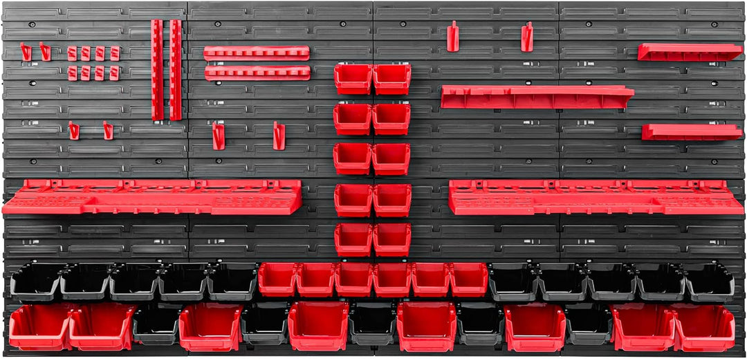 Lagersystem Werkstattregal | 156 x 78 cm | 39 stck. Box | Wandregal mit Werkzeughalterungen und Stap