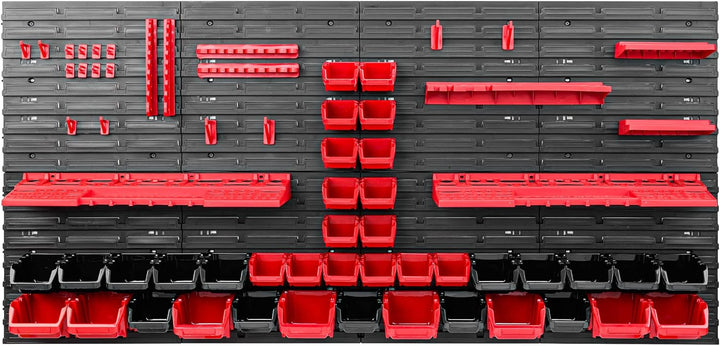 Lagersystem Werkstattregal | 156 x 78 cm | 39 stck. Box | Wandregal mit Werkzeughalterungen und Stap
