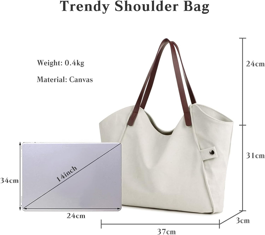 PORRASSO Damen Schultertasche Grosse Handtasche Canvas Hobo Henkeltasche Fraue Shopper Tote für Eink