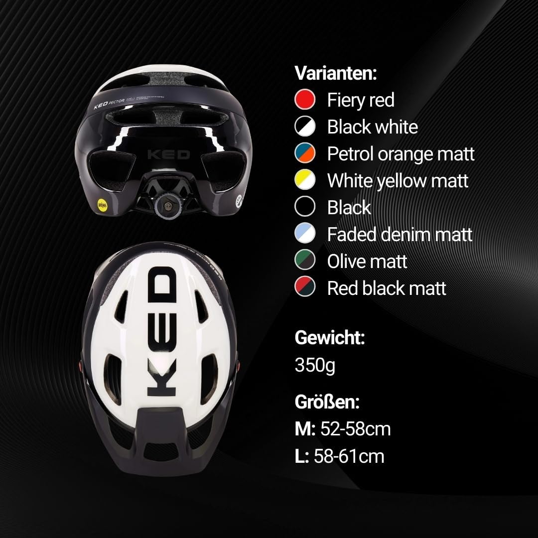 KED Pector ME1 MTB Fahrrad Helm schwarz/weiss 2023 L (58-61 cm), L (58-61 cm)
