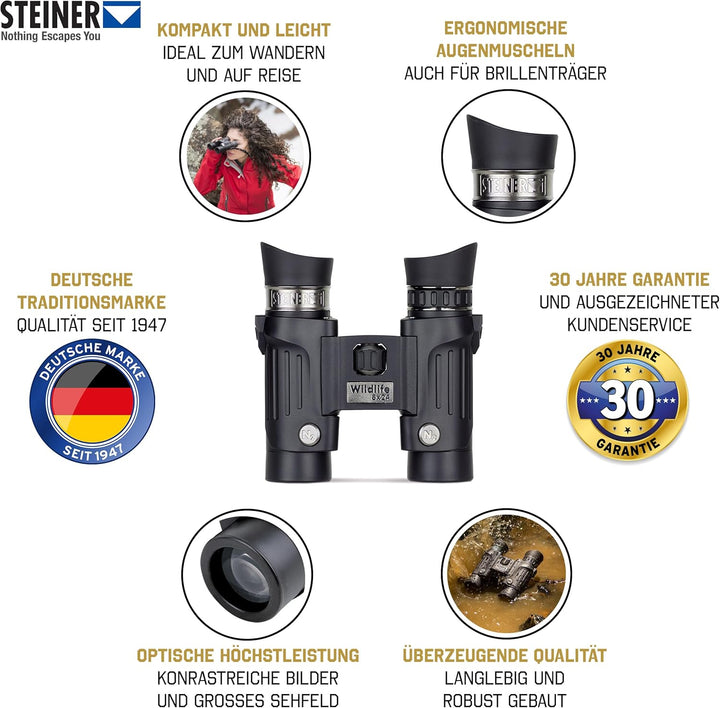 STEINER Fernglas Wildlife 8x24 - Deutsche Qualitätsoptik, Scharfe Und Kontrastreiche Bilder, kompakt