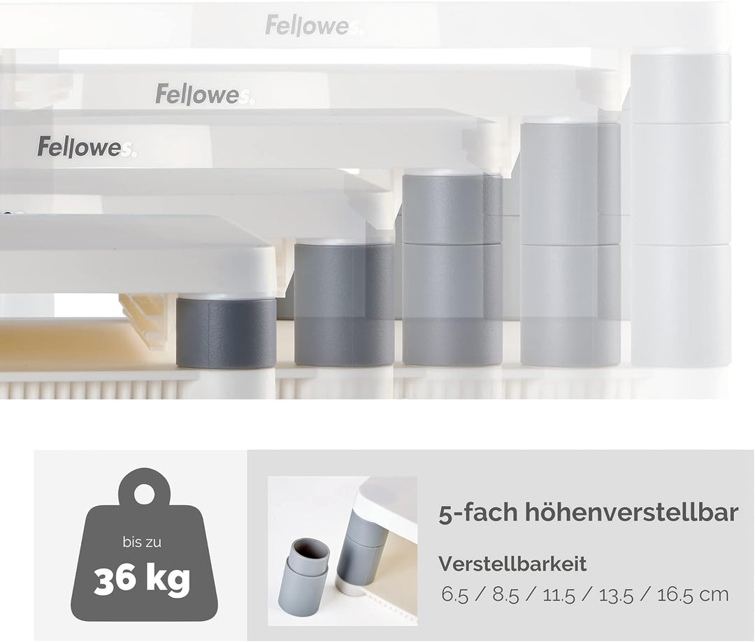 Fellowes Monitorständer Premium, höhenverstellbar in 5 Stufen, ergonomisch, sehr stabil für Monitore