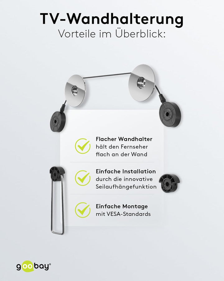 Goobay 63490 TV Wandhalterung Fernseher Halterung 37 - 70 Zoll (94 - 178 cm) Kabelsystem universelle