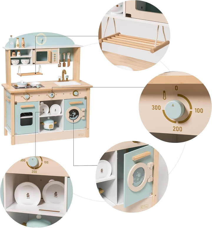 ROBUD Kinder Holzspielküche,Küchenspielzeug,Spielzeugküche,für Jungen und Mädchen ab 3 Jahren,Geburt