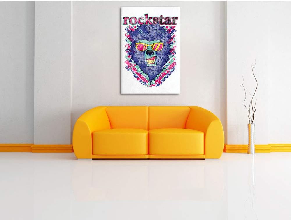 Rockstar-lion white Leinwandbild Bild auf Leinwand, XXL riesige Bilder fertig gerahmt mit Keilrahmen