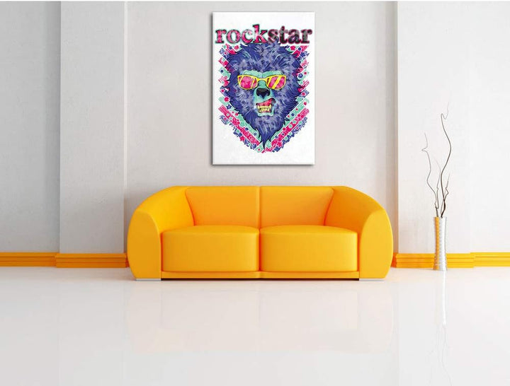 Rockstar-lion white Leinwandbild Bild auf Leinwand, XXL riesige Bilder fertig gerahmt mit Keilrahmen