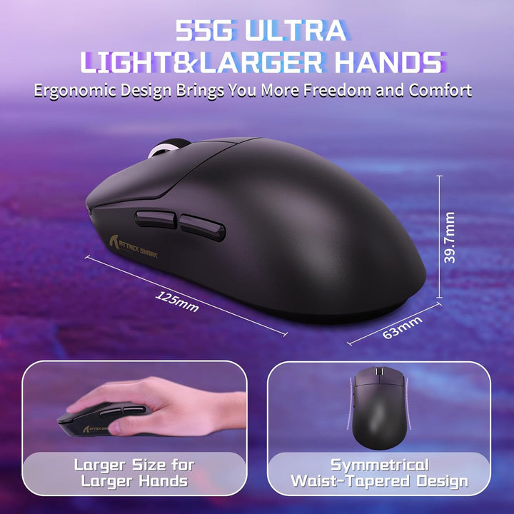 MAMBASNAKE X Attack Shark X8SE 55g ultraleichte kabellose Gaming Maus–bis zu 25000 DPI,PAW3311-Senso