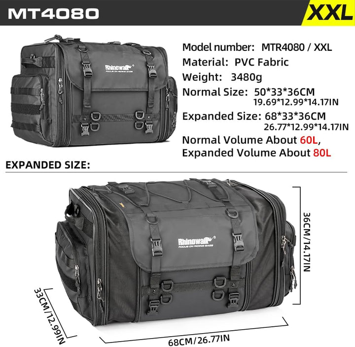 Rhinowalk Motorrad Sitztaschen 60-80L Wasserdicht Motor Rücksitztasche Gepäcktasche Hecktasche Erwei