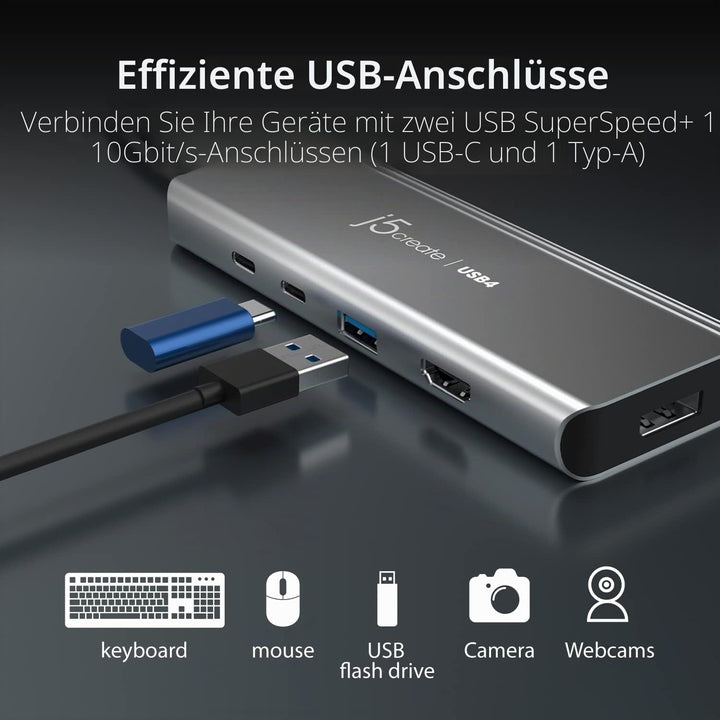 j5create USB4 Multi-Port Hub-5 in 1 USB4 Hub mit PD 85W/Dual 4K Display/DisplayPort 1.4/USB-A/USB-C
