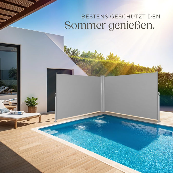 TecTake Doppel- Seitenmarkise Sonnenschutz Sichtschutz Gehäuse und Standpfosten komplett aus Alumini