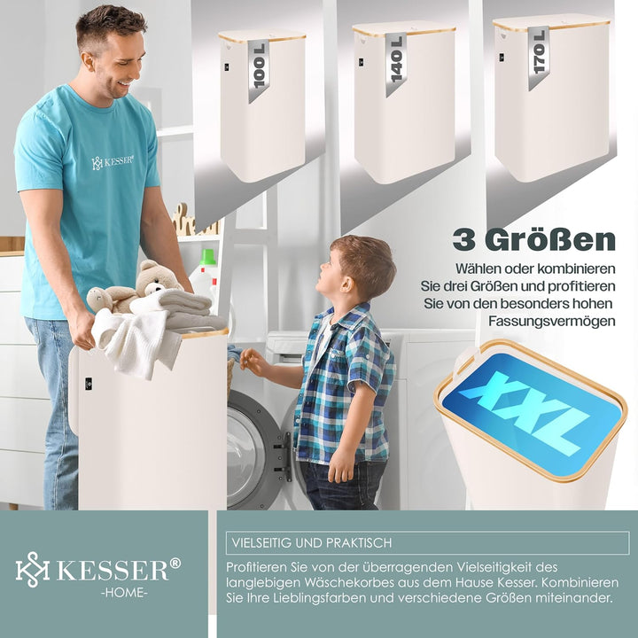 KESSER® Wäschekorb mit Deckel 2 Fächer faltbar 140 Liter Wäschebox Wäschetruhe Wäschekorb Wäschetonn