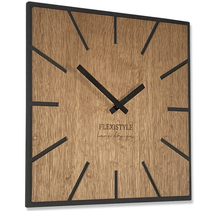 FLEXISTYLE Moderne quadratisch grosse WanduhrHolz ECO 40cm, Stille, Holzoptik, Eiche, Wohnzimmer, Sc