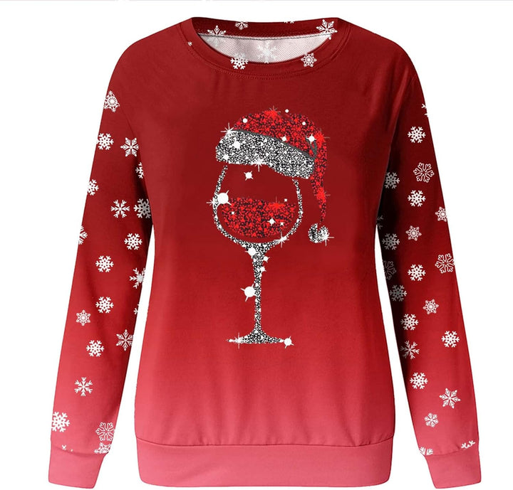Weihnachtspullover Damen Sweatshirt Rundhals Langarm Weihnachten Pullover Casual Christmas Sweat Obe