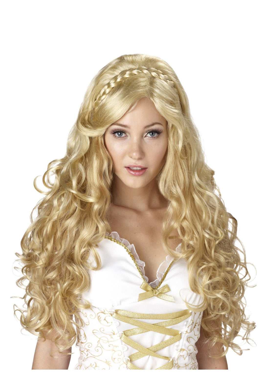 Generique - Burgfräulein Locken-Perücke mit Zopf goldblond