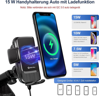 SONRU Handyhalterung Auto Mit Ladefunktion Induktives, Fast Wireless Charger Auto Lüftung/Saugnapf K
