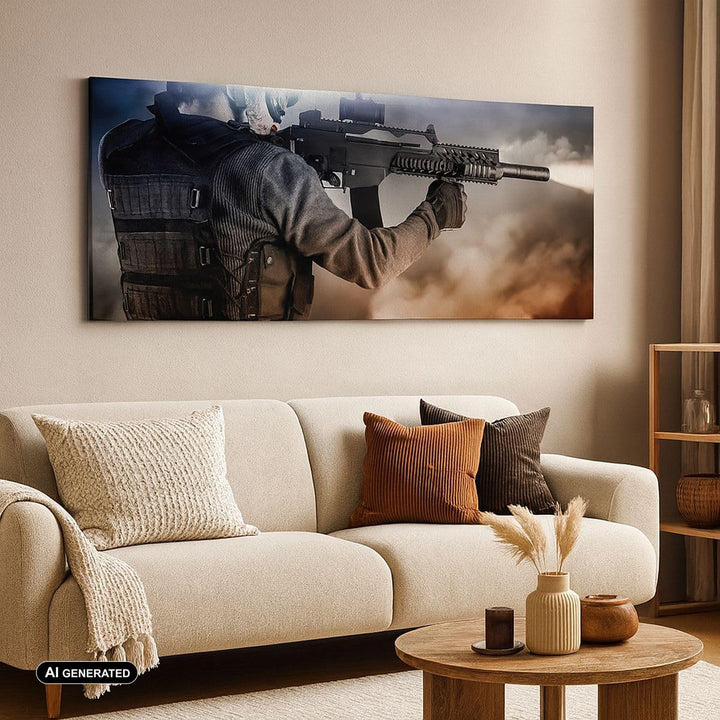 Wandbilder Dekoration Wohnzimmer Armee Soldat Shooter kugelsichere Weste Bilder auf Leinwand 120x50c