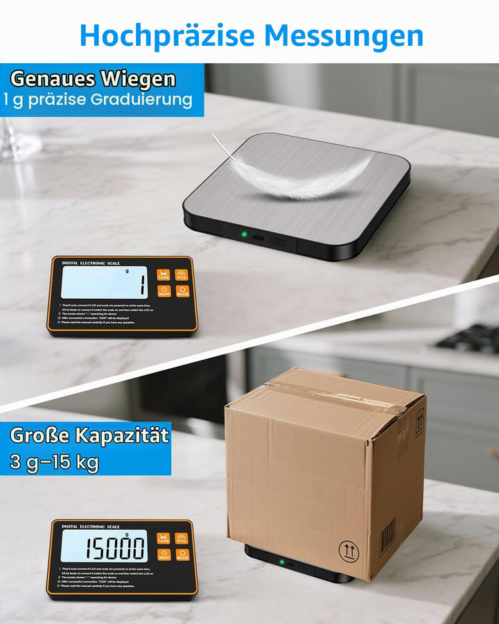 [Neu] Brifit Digitale Küchenwaage 15kg/1g mit Abnehmbarem Display – Wiederaufladbare Küchenwaage mit