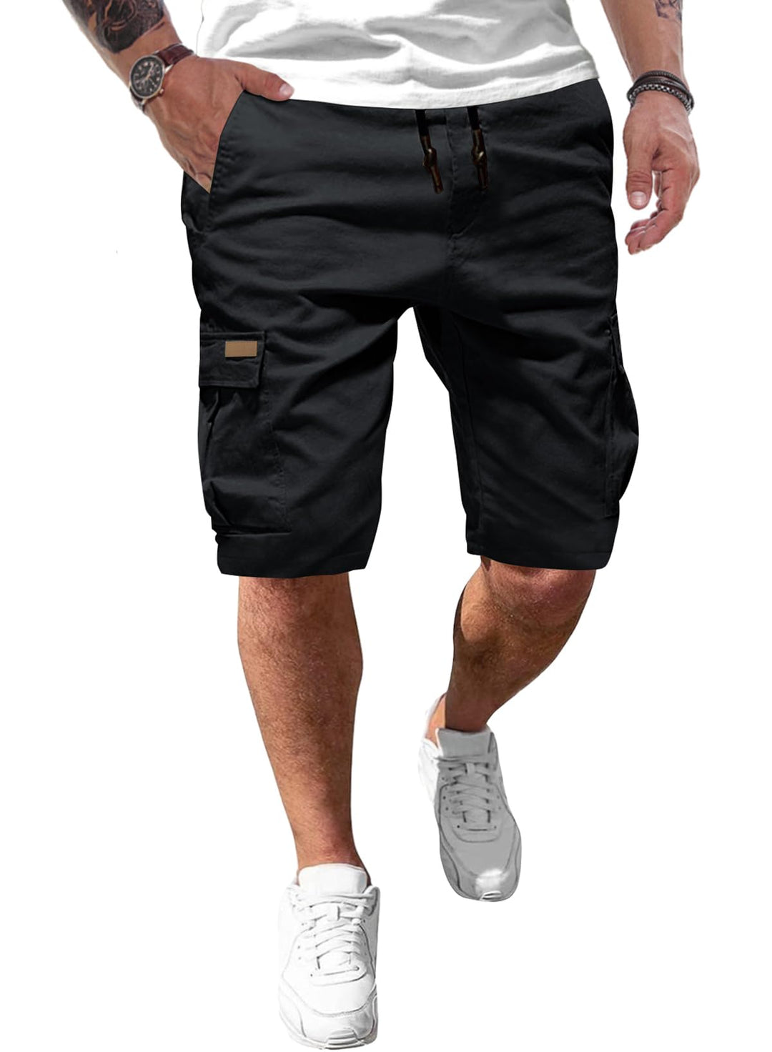 JMIERR Kurze Hosen Herren Baumwolle Cargo Shorts Herren Sommer Freizeithose mit Taschen S A Schwarz,