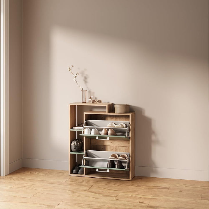 Livinity Schuhkipper Ortello, Goldkraft Eiche/Grün, 80 x 90 cm, Goldkraft Eiche/Grün
