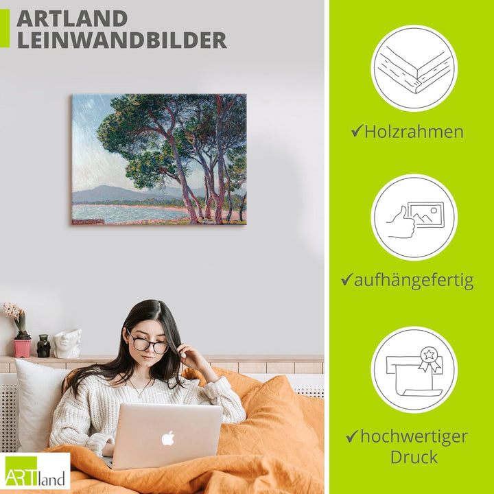 ARTland Leinwandbilder Wandbild Bild auf Leinwand 80x60 cm Wanddeko Landschaften Bäume See Der Stran