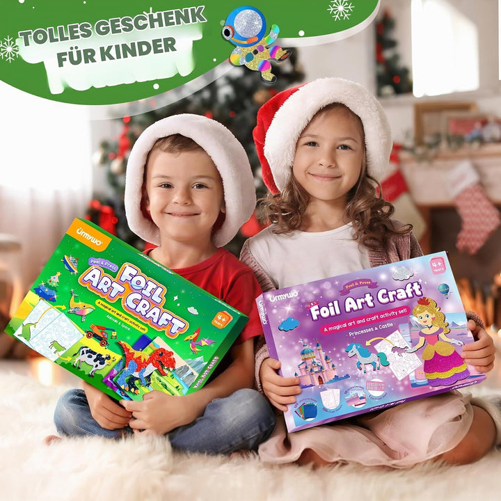 URMYWO Folienspass Kinder, Dinosaurier und Weltraum Foil Art FüR Kinder,Bastelsets FüR MäDchen Junge