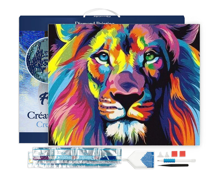 Figured'Art Diamond Painting Erwachsene 40x50cm Mit Rahmen Ganze Leinwand gespannt Pop Art Löwe 5D B