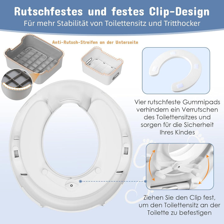 MAMIZO Toilettensitz Kinder mit Tritthocker Kinder, Wc Sitz Kinder mit 2 Stufen Hocker, Toilettensit