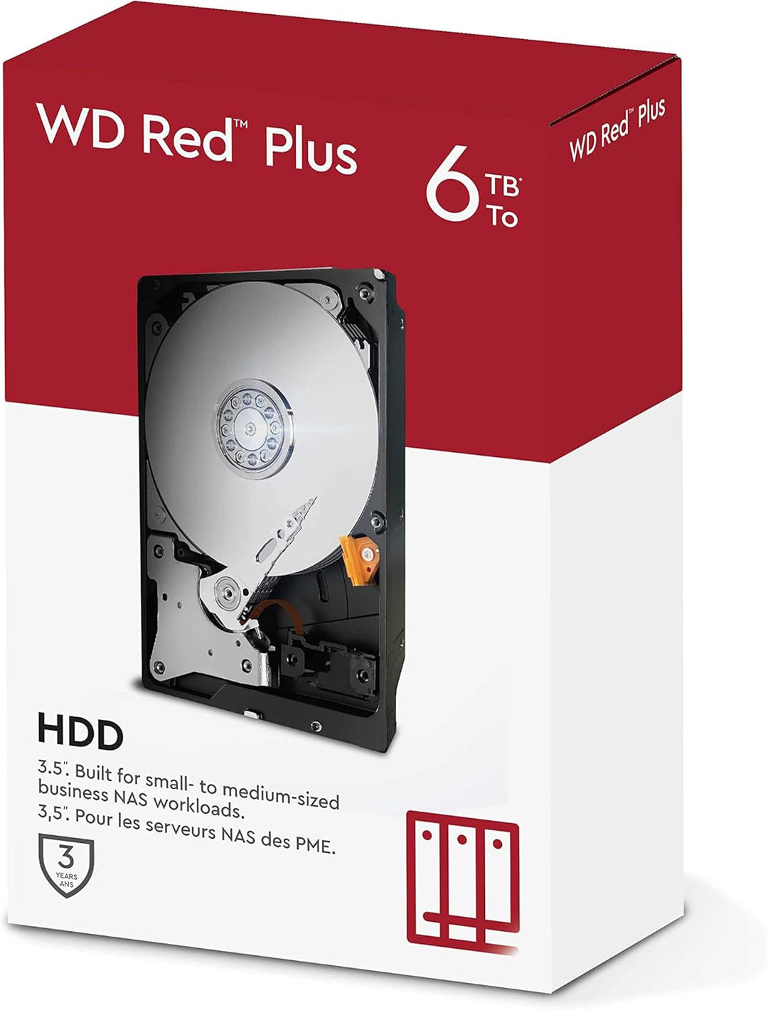 WD Red Plus interne Festplatte NAS 6 TB (3,5 Zoll, Workload-Rate 180 TB/Jahr, 5.400 U/min, 256 MB Ca