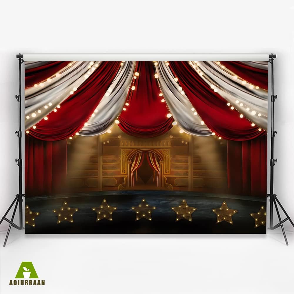 Aoihrraan 1,5x1m Rot Vorhang Bühne Fotografie Hintergrund Zirkus Theater Glitzer Streifen Zelte Hall