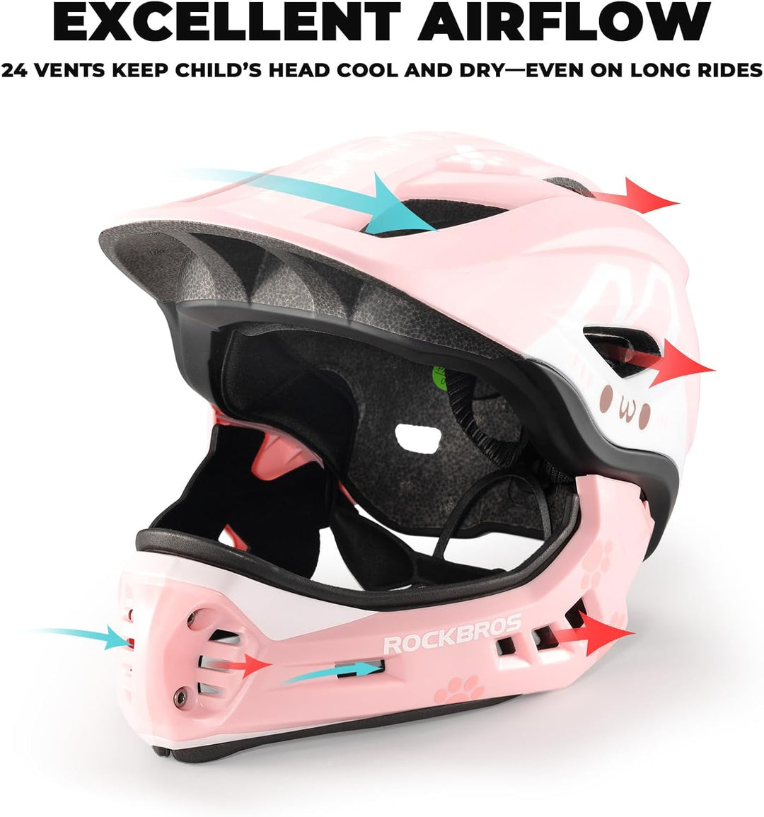 ROCKBROS Kinderhelm Integriert Fahrradhelm Kinder Jugend Fullface Helm mit Abnehmbarem Kinnschutz BM
