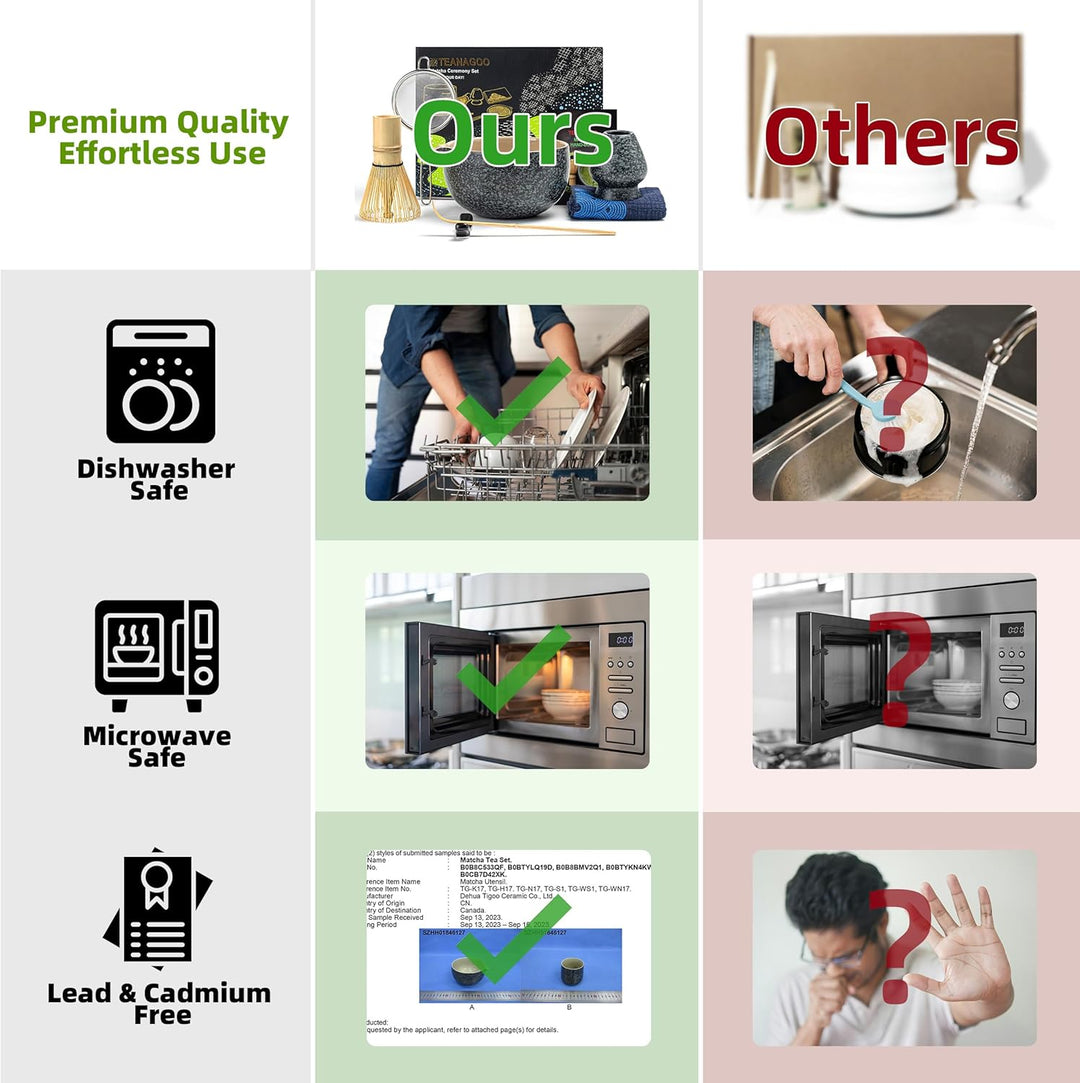 TEANAGOO Matcha Kit + 2 Tassen mit Aufbewahrungsbox, 12 Pcs Travel Matcha Tea Set, Keramik Matcha Bo