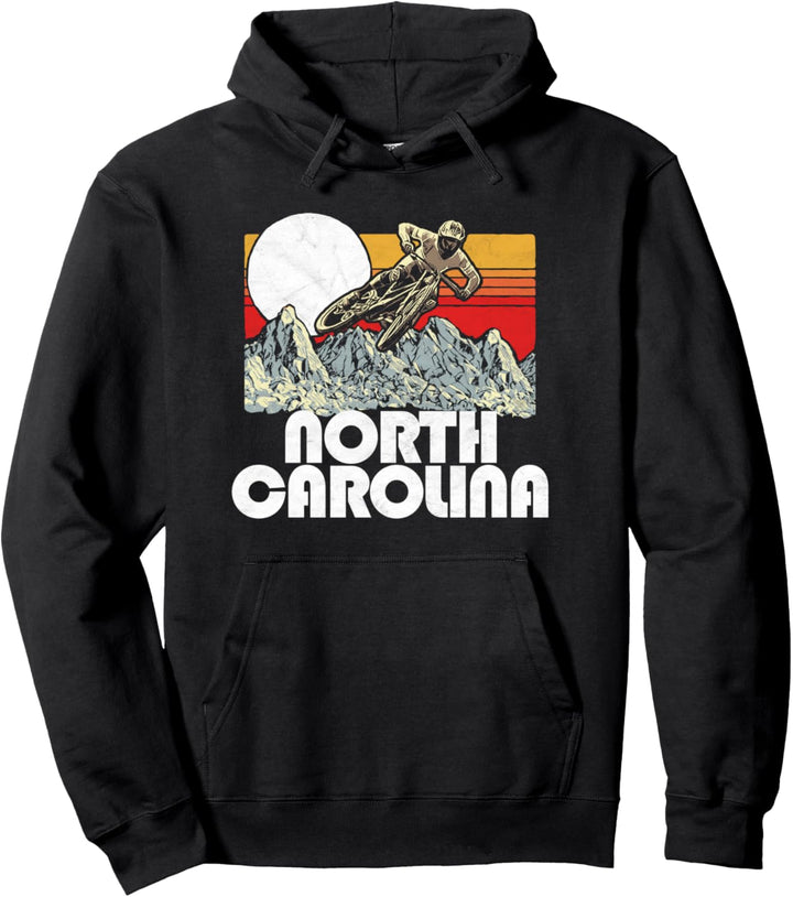 North Carolina Mountain Biking Vintage Retro 80s Pullover Hoodie