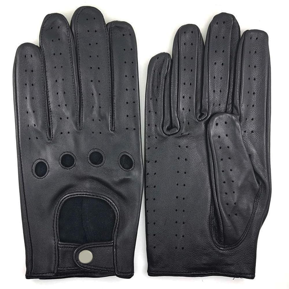 ZLUXURQ Herren Fahrerhandschuhe aus 100% Leder,Unliniert Lederhandschuhe Large(22.9-24.1cm) Schwarz-