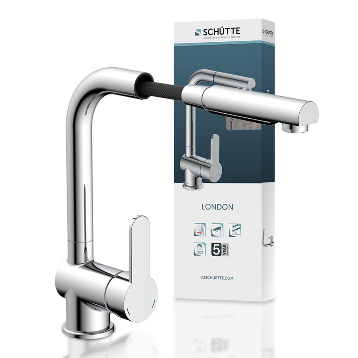 SCHÜTTE 79700 London Küchenarmatur mit ausziehbarer Geschirrbrause, 360 Grad schwenkbarer Wasserhahn