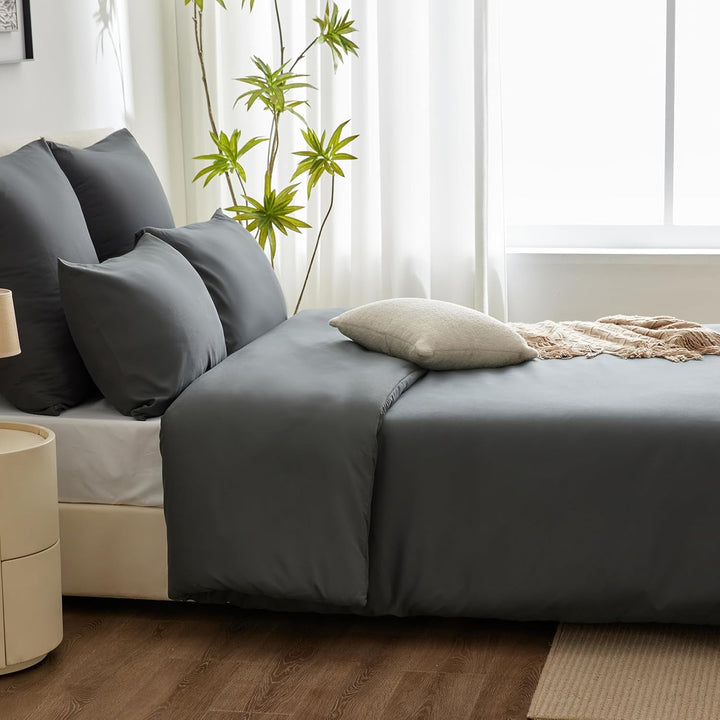 WAVVE Bettwäsche 220x240 3 teilig Anthrazit - Bettbezug 220 x 240 Set mit Kissenbezüge 65x65 cm, Bet