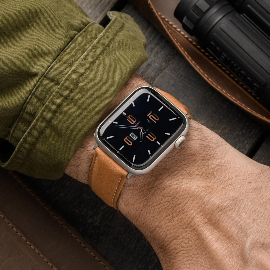 Archer Watch Straps - Uhrenarmbänder aus Hochwertigem Genarbtem Leder für Apple Watch Kamelfarben/Na