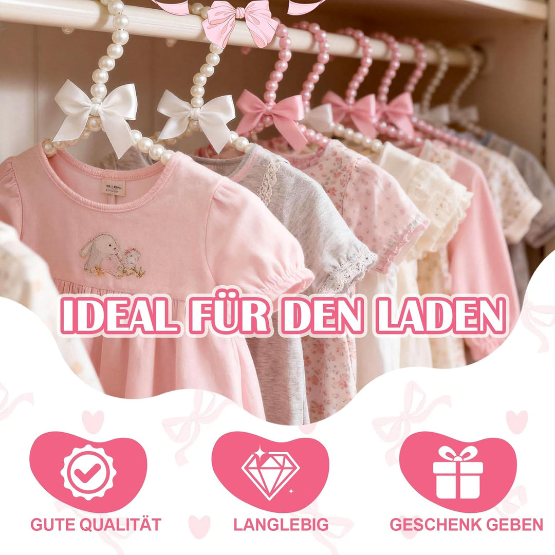 10er Pack Kleine Perlen-Kleiderbügel – 8 Zoll Schleifen-Kleiderbügel mit Perlen und Band, Elegante R