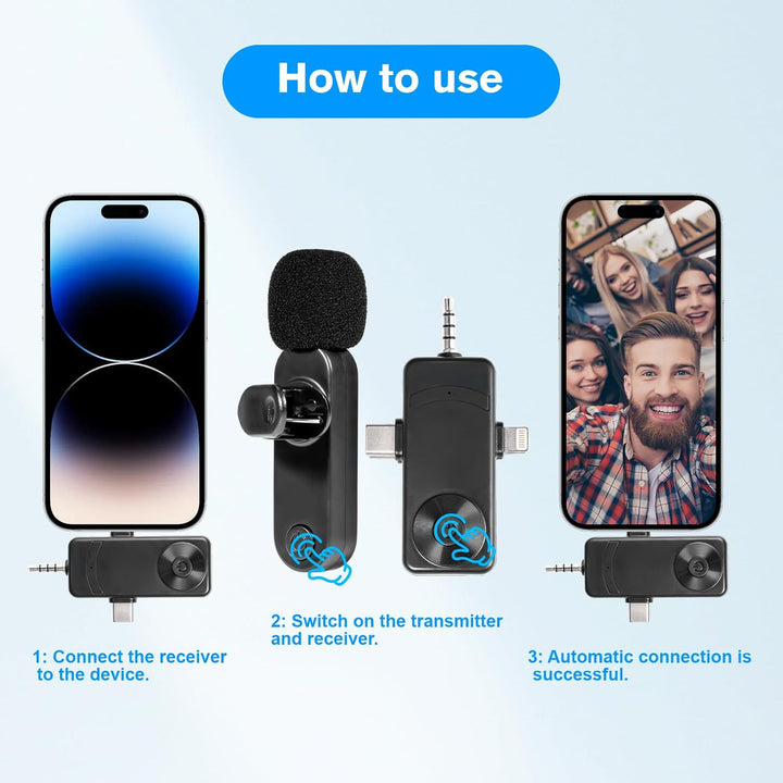 Mini-Ansteckmikrofon mit Geräuschunterdrückung,Wireless Mikrofon für Android-Handys, iPhones, Comput
